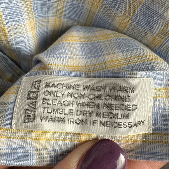 Kirkland Signature Men’s Long Sleeve Pale Blue Yellow Striped Shirt 16.5-35 - Picture 6 of 8